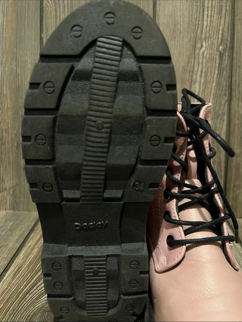 Girls' Pink Lace-Up Combat Boots with Side Zipper